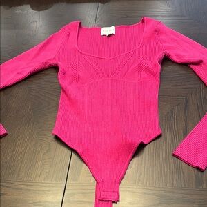 Pink Rose Hot Pink Ribbed Bodysuit